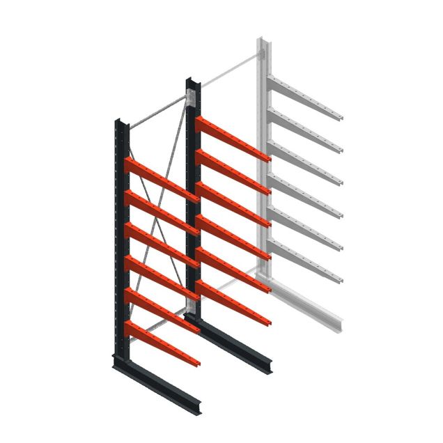Medium draagarmstelling BR enkelzijdig 3000x1250x1000mm (hxbxd) 6 niveaus beginsectie 175/arm
