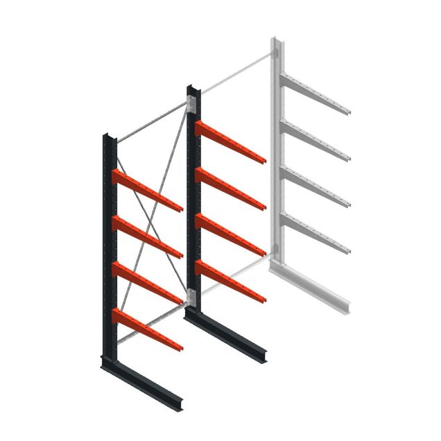 Medium draagarmstelling BR enkelzijdig 3000x1500x1000mm (hxbxd) 4 niveaus beginsectie 275/arm
