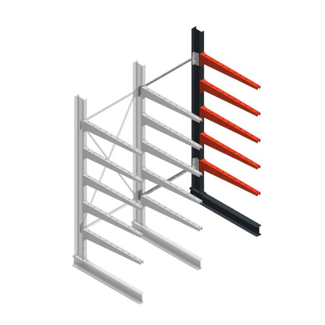 Medium draagarmstelling BR enkelzijdig 2500x1000x1000mm (hxbxd) 5 niveaus aanbouwsectie 275/arm