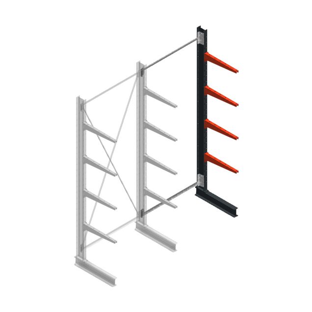 Medium draagarmstelling BR enkelzijdig 3000x1250x600mm (hxbxd) 4 niveaus aanbouwsectie 290/arm