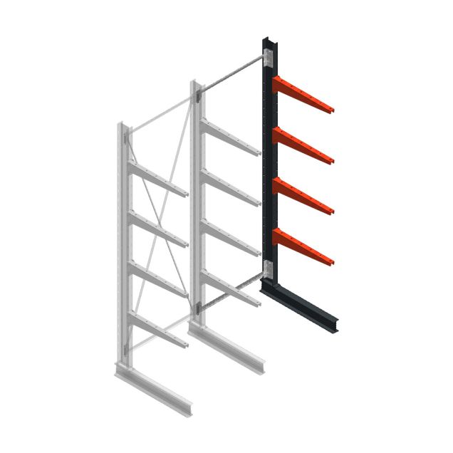 Medium draagarmstelling BR enkelzijdig 3000x1000x800mm (hxbxd) 4 niveaus aanbouwsectie 220/arm