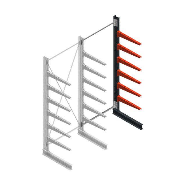 Medium draagarmstelling BR enkelzijdig 3000x1250x800mm (hxbxd) 6 niveaus aanbouwsectie 340/arm