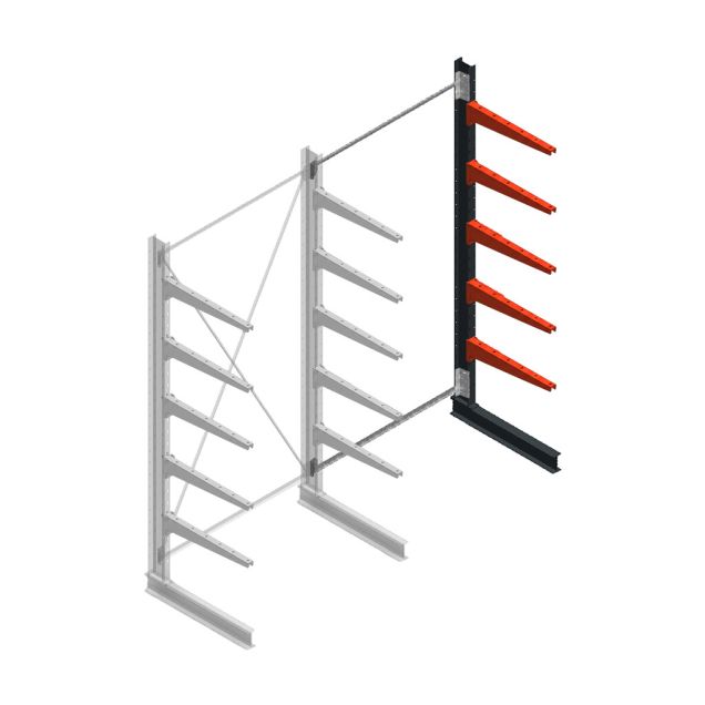 Medium draagarmstelling BR enkelzijdig 3000x1500x800mm (hxbxd) 5 niveaus aanbouwsectie 340/arm