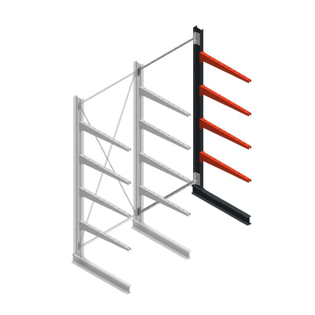 Medium draagarmstelling BR enkelzijdig 3000x1500x1000mm (hxbxd) 4 niveaus aanbouwsectie 275/arm