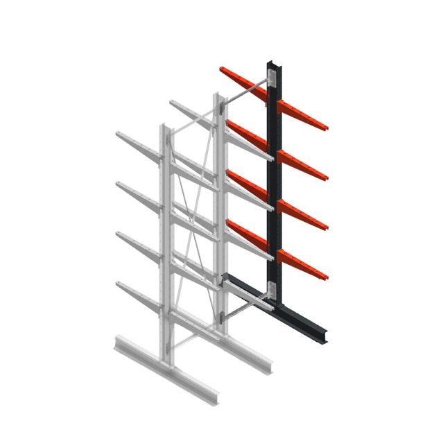 Medium draagarmstelling BR enkelzijdig 3000x750x600mm (hxbxd) 4 niveaus aanbouwsectie 290/arm