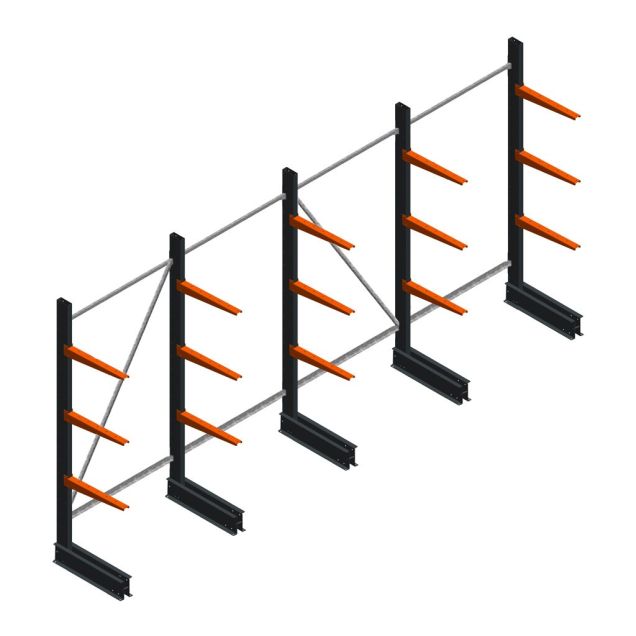 Voordeelrij lichte draagarmstelling BR enkelzijdig 2000x4100x500 mm (hxbxd) 3 niveaus