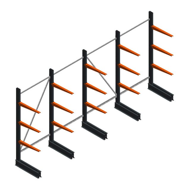 Voordeelrij lichte draagarmstelling BR enkelzijdig 2000x4100x600 mm (hxbxd) 3 niveaus