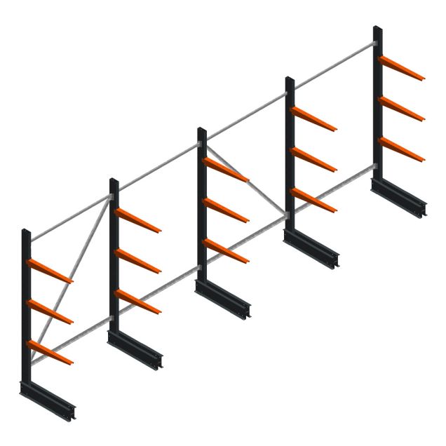 Voordeelrij lichte draagarmstelling BR enkelzijdig 2000x5100x600 mm (hxbxd) 3 niveaus