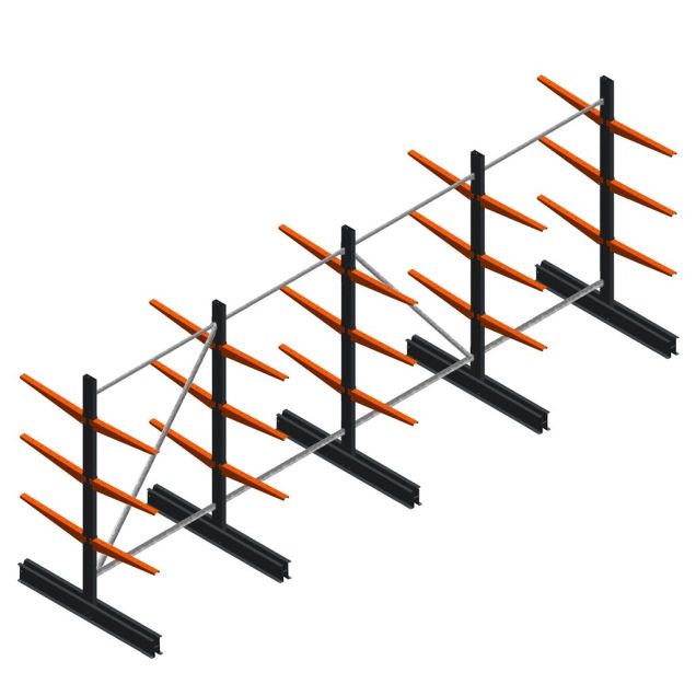 Voordeelrij lichte draagarmstelling BR dubbelzijdig 2000x5100x600 mm (hxbxd) 3 niveaus
