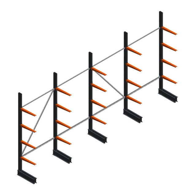Voordeelrij lichte draagarmstelling BR enkelzijdig 2500x5100x500 mm (hxbxd) 4 niveaus