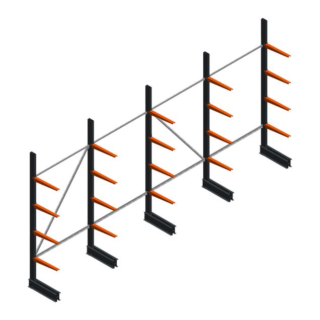 Voordeelrij lichte draagarmstelling BR enkelzijdig 2500x5100x500 mm (hxbxd) 4 niveaus