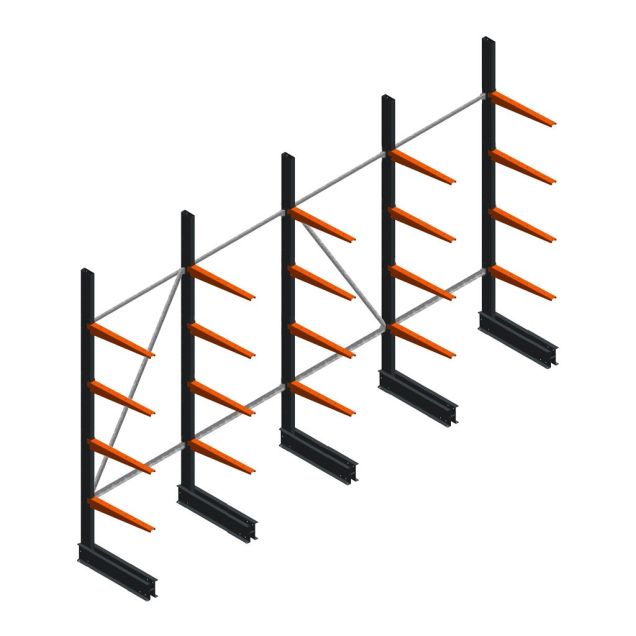 Voordeelrij lichte draagarmstelling BR enkelzijdig 2500x4100x600 mm (hxbxd) 4 niveaus