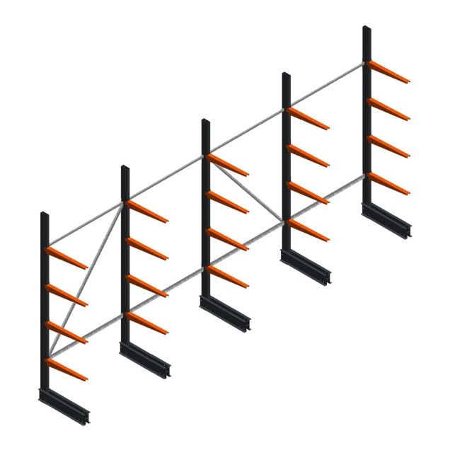 Voordeelrij lichte draagarmstelling BR enkelzijdig 2500x5100x600 mm (hxbxd) 4 niveaus