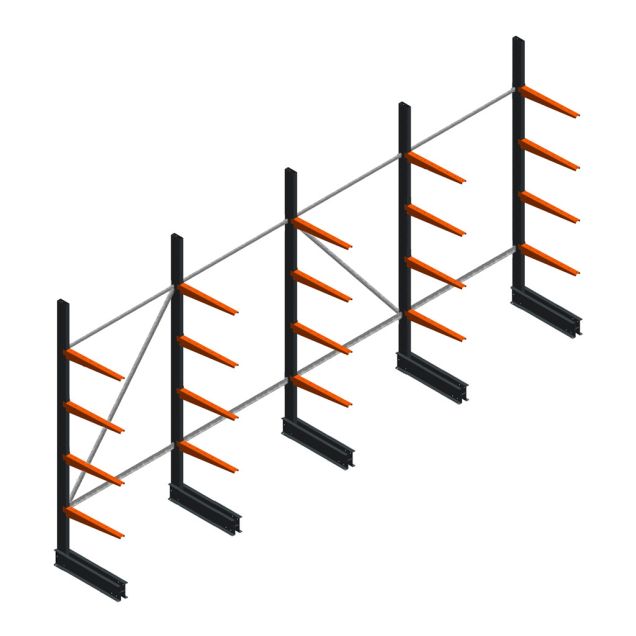 Voordeelrij lichte draagarmstelling BR enkelzijdig 2500x5100x600 mm (hxbxd) 4 niveaus