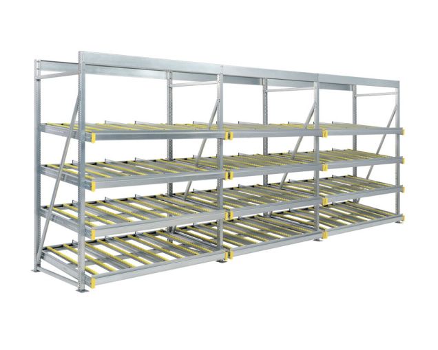 Flowrack doorrolstelling 2304x5570x1230mm 4 niveaus recht voordeelrij