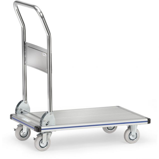 Platformwagen, transportwagen 150 kg van aluminium met inklapbare duwbeugel 740x480