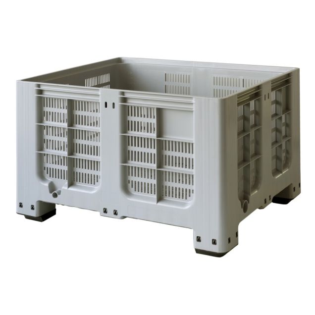 Geperforeerde palletbox blokpalletformaat 1200x1000x760 mm (lxbxh) op 4 poten grijs
