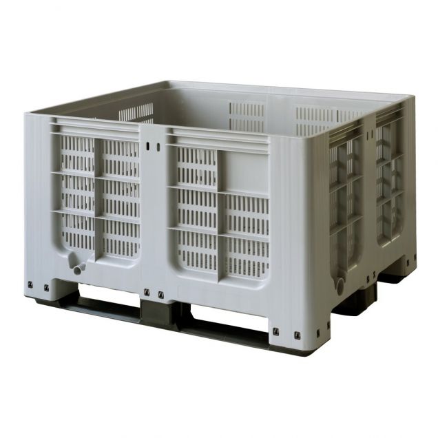 Geperforeerde palletbox blokpalletformaat 1200x1000x760 mm (lxbxh) op 3 sleeplatten grijs