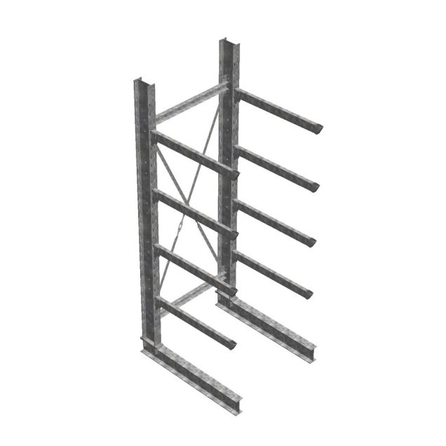 Zware draagarmstelling thermisch verzinkt enkelzijdig 3500x800x1200mm (hxbxd) 4 niveaus beginsectie