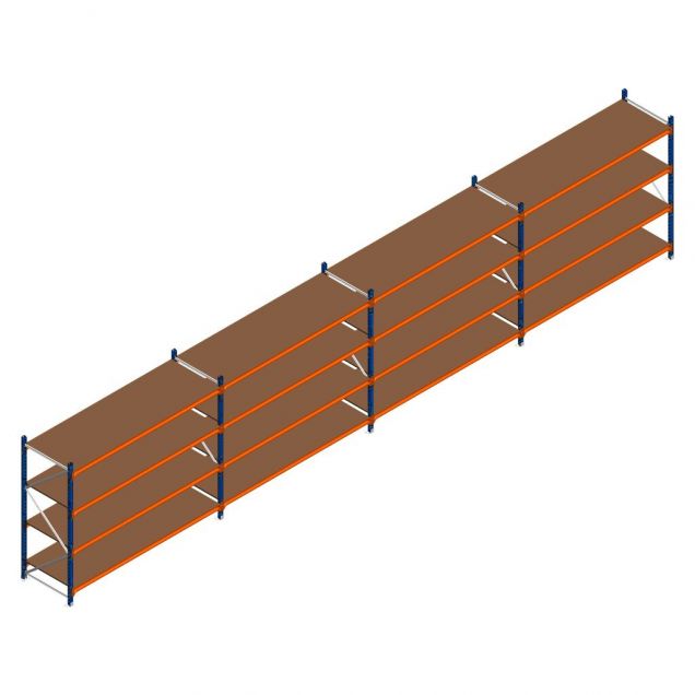 Voordeelrij grootvakstelling Kimer 1750x9250x800 mm (hxbxd) 4 niveaus met voorgemonteerde frames
