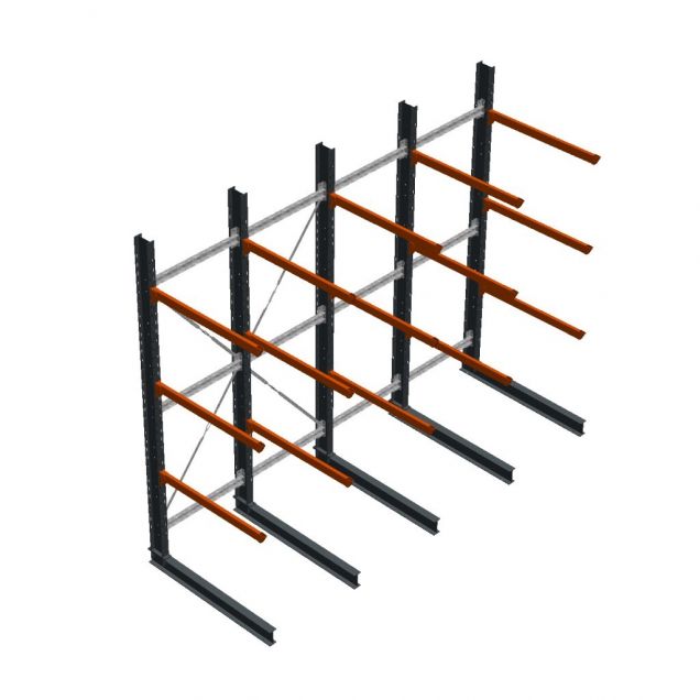 Voordeelrij zware draagarmstelling enkelzijdig 4000x4091x1500mm (hxbxd) 3 niveaus