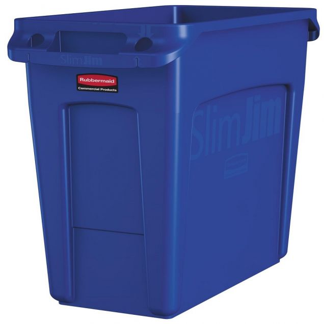 Slim Jim container met luchtsleuven, 60ltr blauw, Rubbermaid
