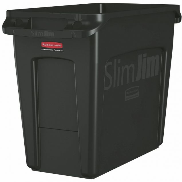 Slim Jim container met luchtsleuven, 60ltr zwart, Rubbermaid