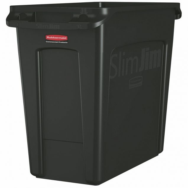 Slim Jim container met luchtsleuven, 87ltr zwart, Rubbermaid