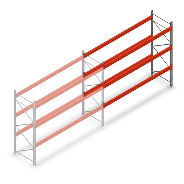 Palletstelling AR T2 2500x3300x1100mm (hxbxd) 3 niveaus 2415kg/niv aanbouwsectie met voorgemonteerde frames