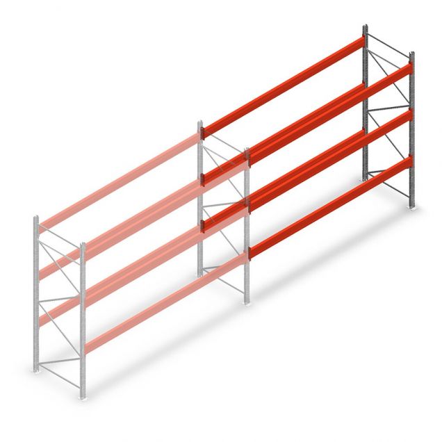Palletstelling AR T2 3000x3600x1100mm (hxbxd) 3 niveaus 3004kg/niv aanbouwsectie met voorgemonteerde frames