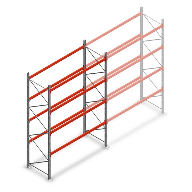 Palletstelling AR T2 4500x2700x1100mm (hxbxd) 4 niveaus 1820kg/niv beginsectie met voorgemonteerde frames