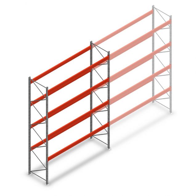 Palletstelling AR T2 5000x3600x1100mm (hxbxd) 4 niveaus 3004kg/niv beginsectie met voorgemonteerde frames