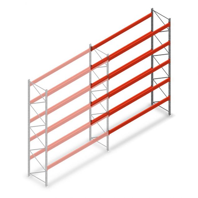 Palletstelling AR T2 5000x3600x1100mm (hxbxd) 5 niveaus 2252kg/niv aanbouwsectie met voorgemonteerde frames