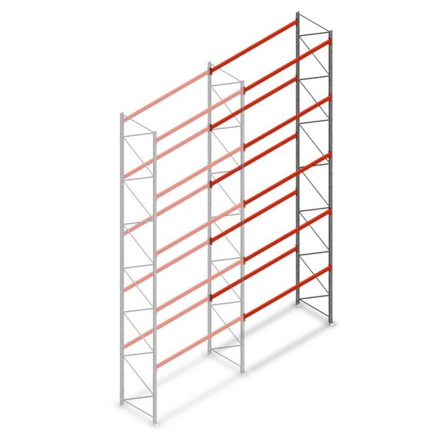 Palletstelling AR T2 8000x2700x1100mm (hxbxd) 5 niveaus 2844kg/niv L2 aanbouwsectie met voorgemonteerde frames