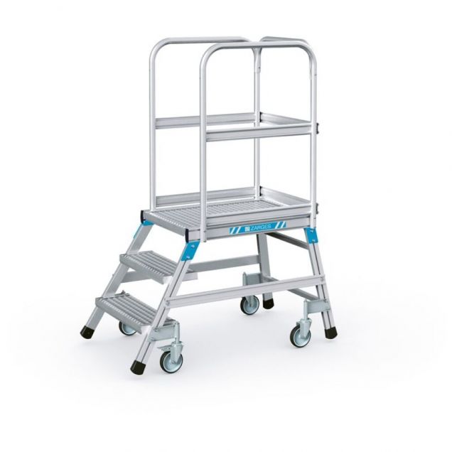 Verrijdbare platformtrap Zarges roosterstaal enkel 3 treden 720 mm