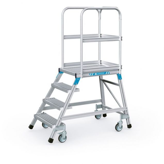 Verrijdbare platformtrap Zarges roosterstaal enkel 4 treden 960 mm