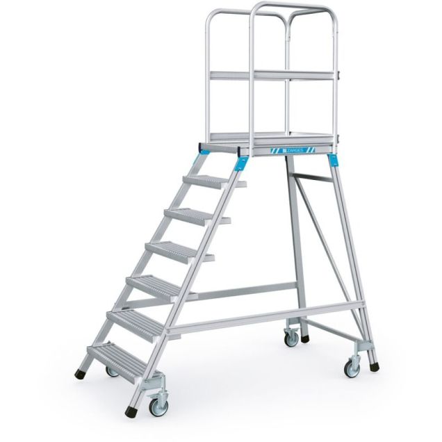 Verrijdbare platformtrap Zarges roosterstaal enkel 7 treden 1680 mm