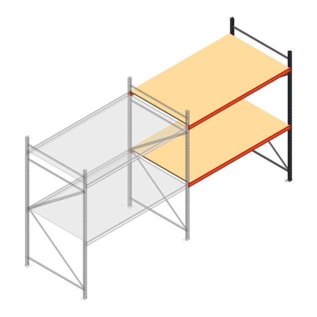Grootvakstelling AR 2250x2250x1200 mm (hxbxd) 2 niveaus verzinkt aanbouwsectie met voorgemonteerde frames