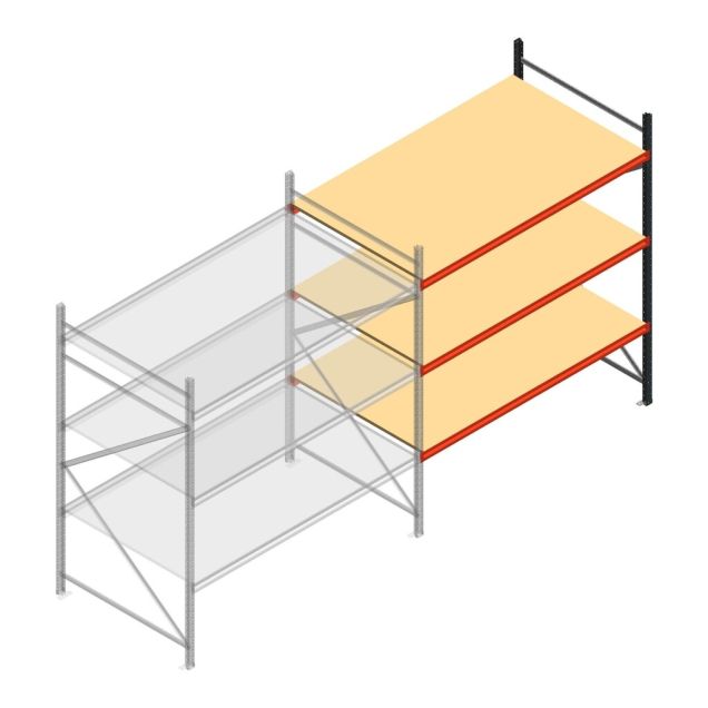 Grootvakstelling AR 2250x2250x1200 mm (hxbxd) 3 niveaus verzinkt aanbouwsectie met voorgemonteerde frames