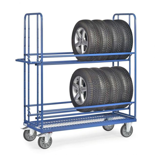 Bandenwagen 400 kg met 2 laadvlakken en platform met ingelast draadgaas