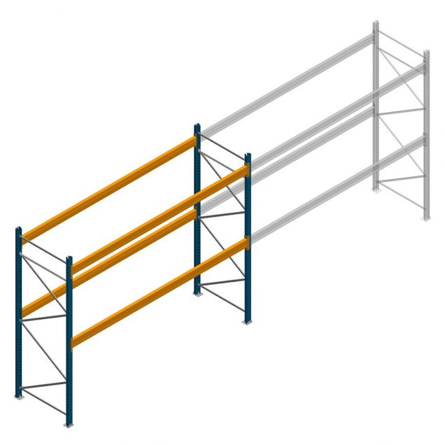 Gebruikte JH MPB palletstelling 3500x3300x1100mm (hxbxd) 2 niveaus beginsectie