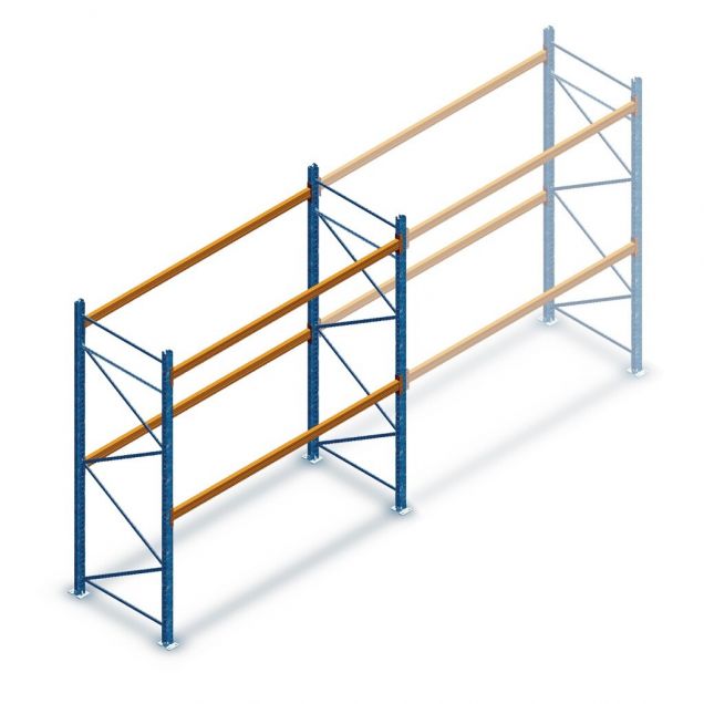 Gebruikte JH MPB palletstelling 3500x2800x1100mm (hxbxd) 2 niveaus beginsectie