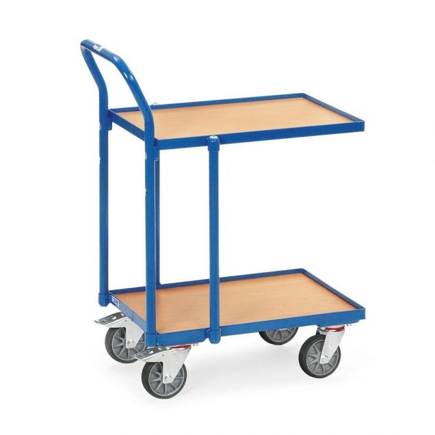 Eurobakken rolplateau 250 kg met 2 houten etages en duwbeugel 605x405 mm