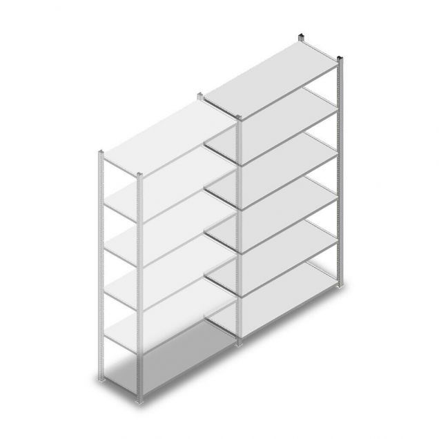 Gebruikte legbordstelling MD 2200x1000x400 mm (hxbxd) 6 niveaus aanbouwsectie
