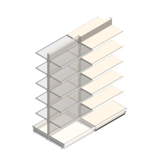 Gondola Tego winkelstelling 2400x1000x470 mm (hxbxd) 6 niveaus RAL9001 aanbouwsectie