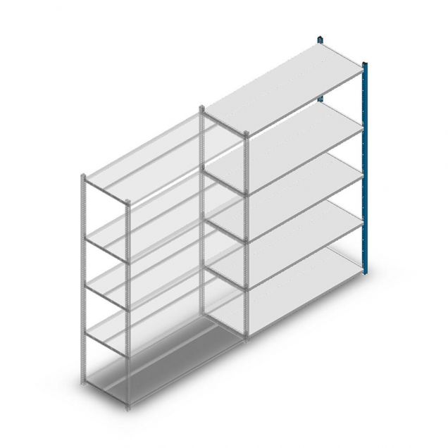 Legbordstelling Medium Duty 2000x1300x500mm (hxbxd) 5 niveaus blauw aanbouwsectie