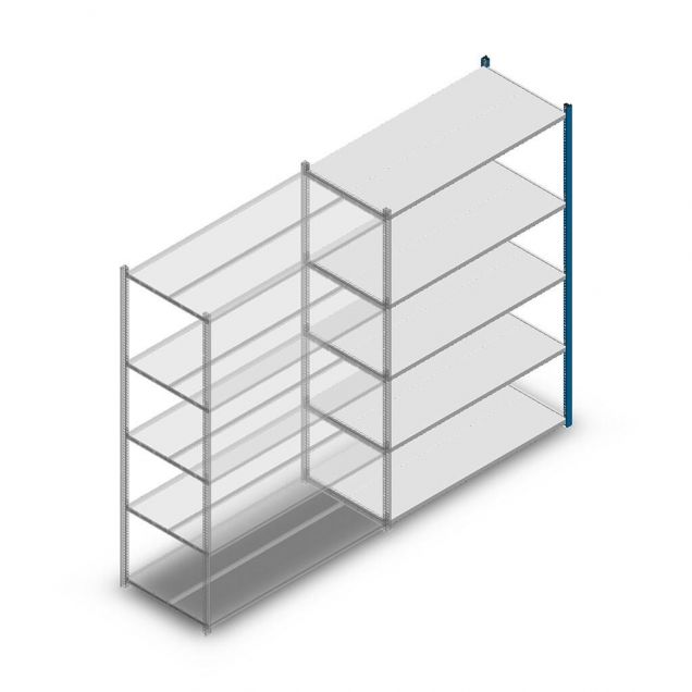 Legbordstelling Medium Duty 2000x1300x600mm (hxbxd) 5 niveaus blauw aanbouwsectie