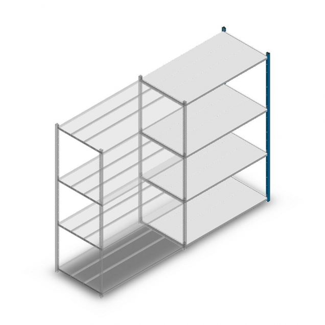 Legbordstelling Medium Duty 2000x1300x700mm (hxbxd) 4 niveaus blauw aanbouwsectie
