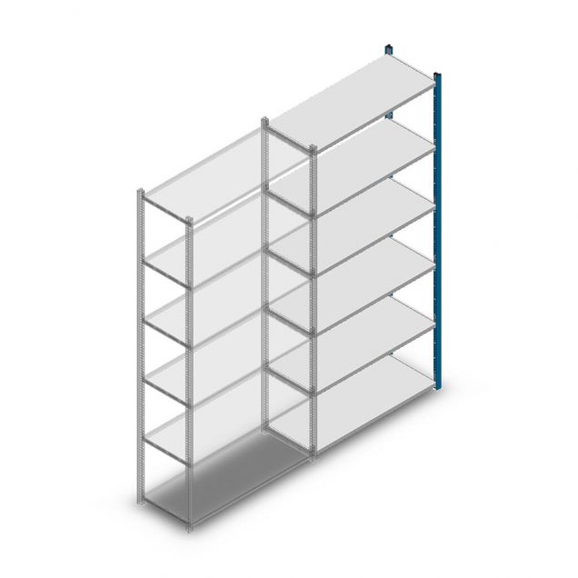 Legbordstelling Medium Duty 2000x1000x400mm (hxbxd) 6 niveaus blauw aanbouwsectie