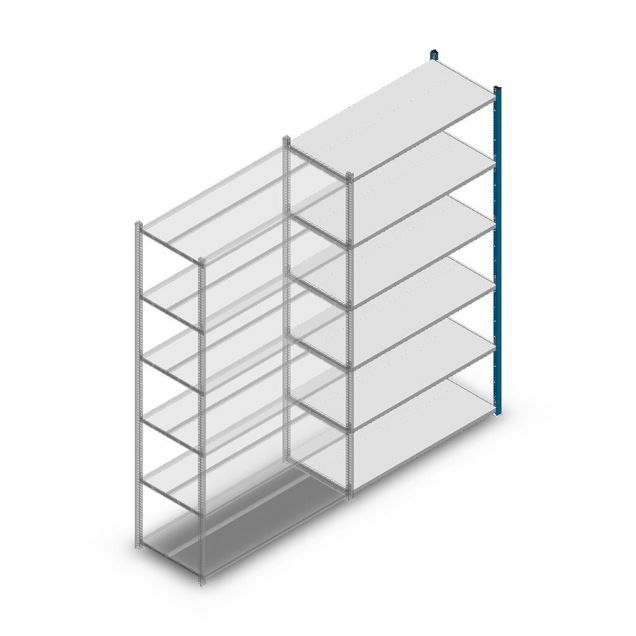 Legbordstelling Medium Duty 2000x1150x500mm (hxbxd) 6 niveaus blauw aanbouwsectie